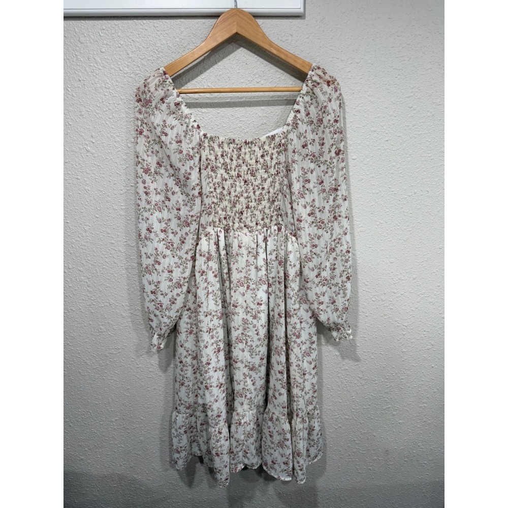 Dainty Floral Milkmaid Lace Corset Dress L Sheer Sleeves Cottagecore Fairycore - Picture 9 of 9
